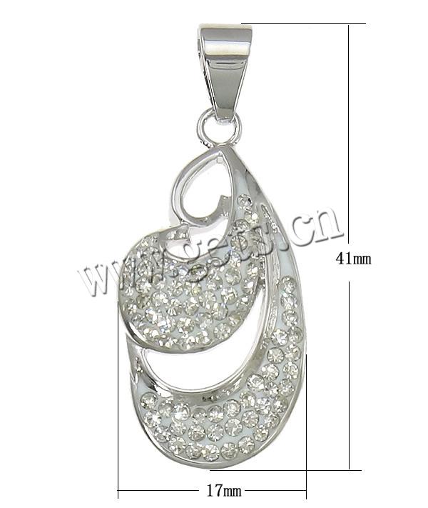 Rhinestone Clay Pave Pendants, Brass, with Rhinestone Clay Pave, plated, with 80 pcs rhinestone, more colors for choice, lead & cadmium free, 17x41x6mm, Hole:Approx 5x7mm, Sold By PC