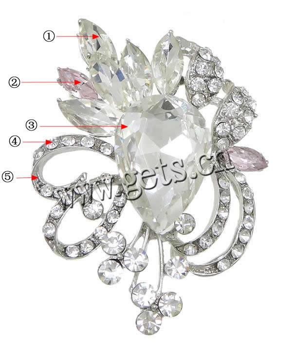 Rhinestone Zinc Alloy Ornaments, with Glass, plated, flat back & faceted & with rhinestone, more colors for choice, lead & cadmium free, 50x70x10mm, Sold By PC