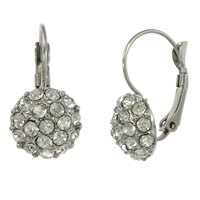 316 Stainless Steel Lever Back Earring, Dome, with rhinestone, original color 