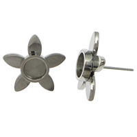 Stainless Steel Earring Stud Component, 304 Stainless Steel, Flower, without earnut, original color 0.8mm, Inner Approx 6mm 