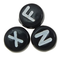 Acrylic Alphabet Beads, Flat Round & double-sided, black Approx 1mm 