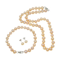 Natural Freshwater Pearl Jewelry Sets, bracelet & earring & necklace 8-9mm .5 Inch, 7.5 Inch 