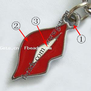 Zinc Alloy Lip Pendant, plated, enamel, more colors for choice, 23x10x2mm, Sold By PC