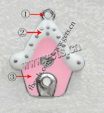 Zinc Alloy Building Pendants, House, plated, enamel, more colors for choice, 26x21x2mm, Hole:Approx 2mm, Sold By PC
