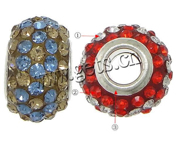 Strass Messing Europa Perlen, Rondell, plattiert, Messing-Dual-Core ohne troll & mit Strass, keine, 10x15mm, Bohrung:ca. 5mm, verkauft von PC