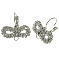 Brass Lever Back Earring Wires, Bowknot, plated, with loop & with Mideast rhinestone Approx 2mm 