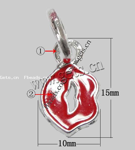Zinc Alloy Lip Pendant, plated, enamel, more colors for choice, 15x10x1.5mm, Hole:Approx 6mm, Sold By PC