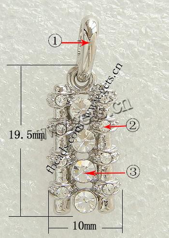 亜鉛合金のラインス トーン ペンダント, 亜鉛合金, メッキ, ライン石のある, 無色, 19.5x10mm, 穴:約 4mm, 売り手 パソコン