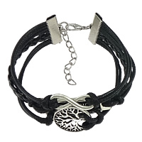Combined Bracelet, Zinc Alloy, tree & motto & infinity, with Wax Cord, with 2Inch extender chain, plated  & blacken cadmium free  20mm, 5mm Approx 7 Inch 