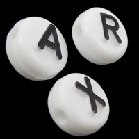 Kunststoff Alphabet Perlen, mit Brief Muster & gemischt & doppelseitig, weiß, 10x7mm, Bohrung:ca. 2mm, ca. 1500PCs/Tasche, verkauft von Tasche