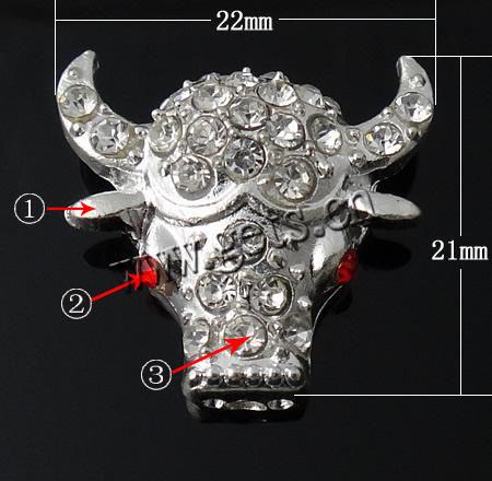 Perles animaux en alliage de zinc, vache, Placage, Personnalisé & avec strass, plus de couleurs à choisir, 22x21x8mm, Trou:Environ 1.7mm, Vendu par PC