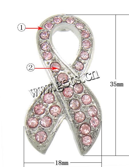 Rhinestone Zinc Alloy Connector, Awareness Ribbon, plated, Customized & with rhinestone, more colors for choice, 18x35x6mm, Hole:Approx 2mm, Sold By PC