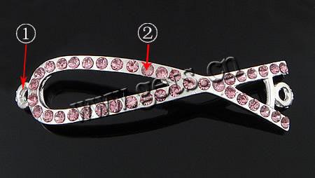 Rhinestone Zinc Alloy Connector, Chinese Knot, plated, Customized & with rhinestone & 1/1 loop, more colors for choice, 11x48x2.5mm, Hole:Approx 2mm, Sold By PC