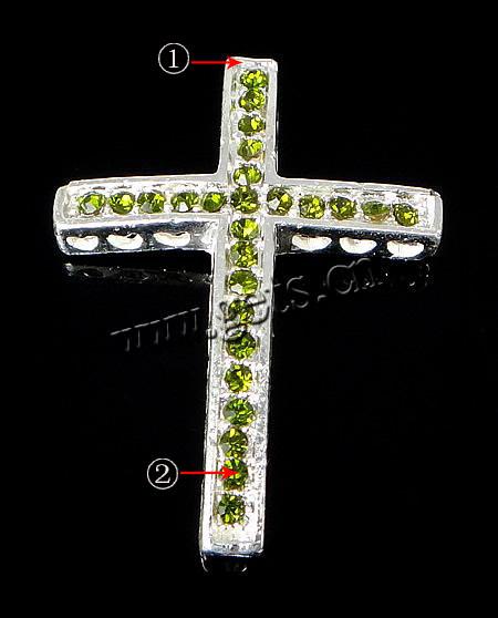 Rhinestone Zinc Alloy Connector, Cross, plated, Customized & with rhinestone, more colors for choice, 25.5x35x4mm, Hole:Approx 1.5mm, Sold By PC