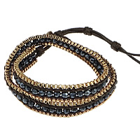 Crystal Wrap Bracelet, with Waxed Nylon Cord & Brass, plated, faceted & , 4mm, 12mm .5-16.5 Inch 