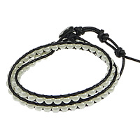 South Sea Shell Wrap Bracelet, with Waxed Nylon Cord, brass clasp, platinum color plated , 5mm, 8mm .5-17 Inch 