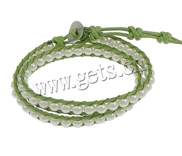 South Sea Shell Wrap Bracelet, with Waxed Nylon Cord, brass clasp, platinum color plated, 2-strand, 5mm, 8mm, Length:13.5-17 Inch, Sold By Strand