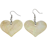 Yellow Shell Drop Earring, with Brass, Heart, platinum color plated 