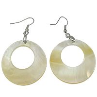 White Shell Earrings, with Brass, Donut, platinum color plated 
