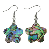 Abalone Shell Earring, with Brass, Flower, platinum color plated 