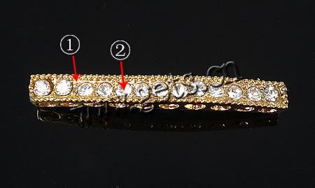 Rhinestone Zinc Alloy Connector, plated, with rhinestone, more colors for choice, 38.5x4x4mm, Hole:Approx 2mm, Sold By PC