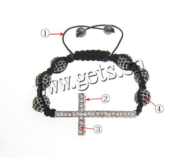 Zinc Alloy Woven Ball Bracelets, with Wax Cord & Hematite, Cross, handmade, with A grade rhinestone, more colors for choice, 24.5x47.5x4.5mm, 10mm, 8mm, Length:Approx 5-12 Inch, Sold By Strand