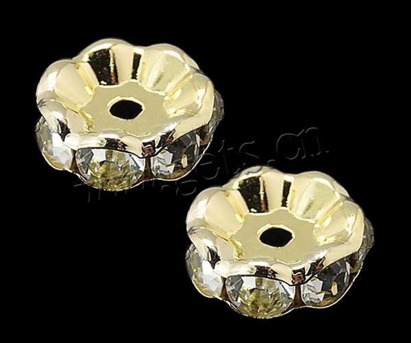 Wave Rondelle Rhinestone Spacer, Brass, Flower, plated, with rhinestone, more colors for choice, 20x8mm, Hole:Approx 2mm, 100PCs/Bag, Sold By Bag