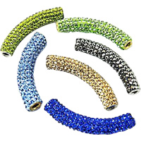 Rhinestone Brass Beads, metal, Tubo, chapado, con diamantes de imitación, más colores para la opción, 45x9mm, agujero:aproximado 4mm, 10PCs/Bolsa, Vendido por Bolsa