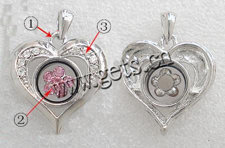 Zinc Alloy Heart Pendants, plated, with Mideast rhinestone, more colors for choice, 26x27x6mm, Sold By PC