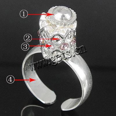 Europeo abalorios latón anillo de dedo, metal, con aleación de zinc, chapado, con diamantes de imitación, más colores para la opción, 10x10mm, 5mm, agujero:aproximado 18mm, tamaño:8, Vendido por UD