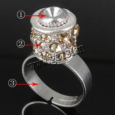 Europeo abalorios latón anillo de dedo, metal, con aleación de zinc, chapado, con diamantes de imitación, más colores para la opción, 10x11mm, agujero:aproximado 17mm, tamaño:6.5, Vendido por UD