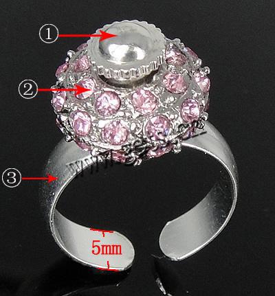 Europeo abalorios latón anillo de dedo, metal, con aleación de zinc, chapado, con diamantes de imitación, más colores para la opción, 14x7mm, 5mm, agujero:aproximado u226516.5mm, tamaño:6.5, Vendido por UD