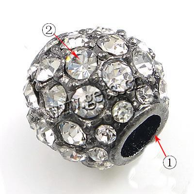 Rhinestone European Beads, with Zinc Alloy, Drum, plated, more colors for choice, 13x13x11mm, Hole:Approx 4.5mm, Sold By PC