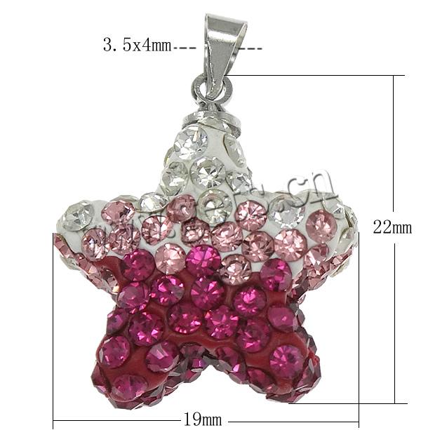 Rhinestone Clay Pave Pendants, Brass, with Rhinestone Clay Pave, Star, platinum color plated, 19x22x9mm, Hole:Approx 3.5x4mm, Sold By PC