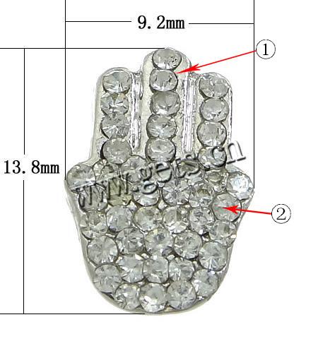 Rhinestone Zinc Alloy Connector, Hamsa, plated, Islamic jewelry & Customized & with rhinestone, more colors for choice, 9.2x13.8x6.5mm, Hole:Approx 3mm, Sold By PC