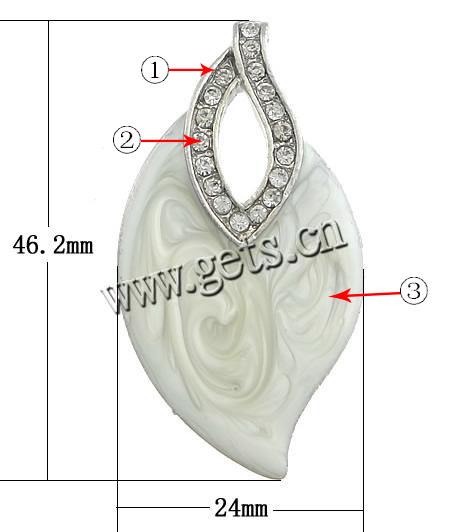 Zinc Alloy Leaf Pendants, plated, Customized & enamel & with rhinestone, more colors for choice, 24x46.2x4.2mm, Hole:Approx 3.5x5.2mm, Sold By PC