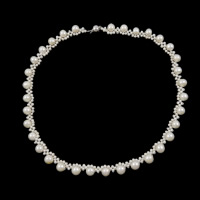 Natural Freshwater Pearl Necklace, brass box clasp, Round, white, 2-3mm, 6.5-7.5mm Approx 16.5 Inch 