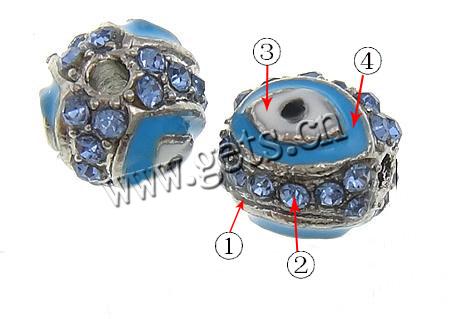 Zinc Alloy Evil Eye Beads, Rhinestone, Round, plated, evil eye pattern & Customized & enamel, more colors for choice, 8mm, Hole:Approx 1.5mm, Sold By PC