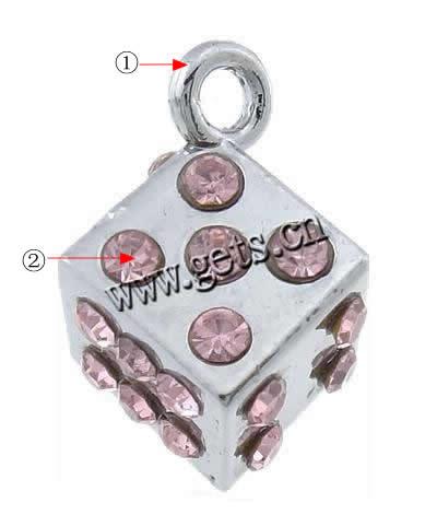 Colgantes de diamantes de imitación de la aleación de zinc, Cúbico, chapado, Modificado para requisitos particulares & con diamantes de imitación, más colores para la opción, libre de níquel, plomo & cadmio, 11x11mm, agujero:aproximado 2mm, Vendido por UD