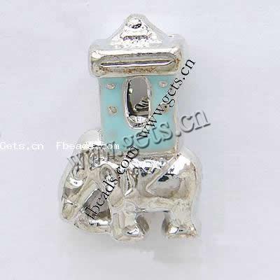 Enamel Sterling Silver European Beads, 925 Sterling Silver, Elephant, plated, without troll, more colors for choice, 20x14x9mm, Hole:Approx 5mm, Sold By PC