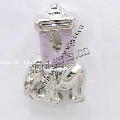 Enamel Sterling Silver European Beads, 925 Sterling Silver, Elephant, plated, without troll, more colors for choice, 20x14x9mm, Hole:Approx 5mm, Sold By PC