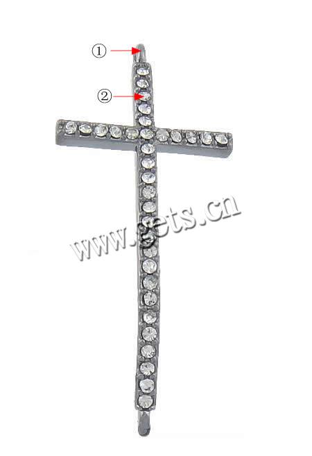 Rhinestone Zinc Alloy Connector, Cross, plated, Customized & with Mideast rhinestone & 1/1 loop, more colors for choice, 37x17x2.5mm, Hole:Approx 1.5mm, Sold By PC