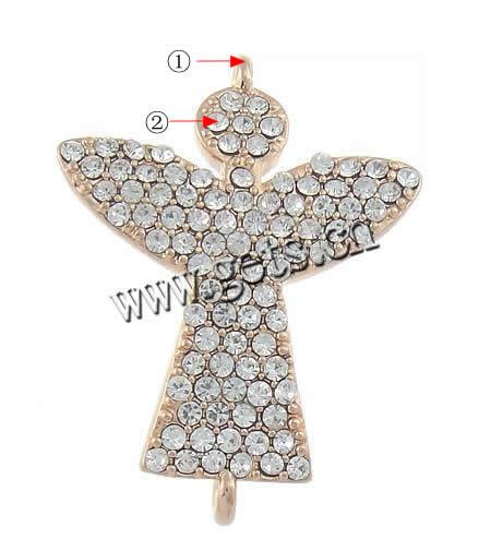 Rhinestone Zinc Alloy Connector, Angel, plated, with rhinestone & 1/1 loop, more colors for choice, cadmium free, 26x20x3mm, Hole:Approx 1.5mm, Sold By PC