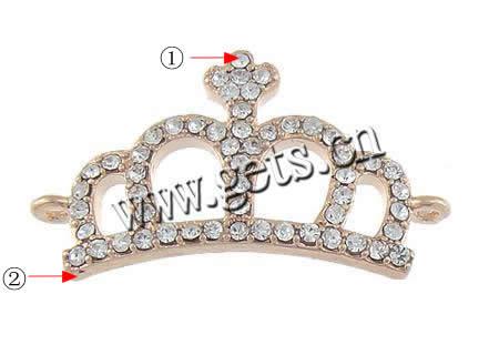 Rhinestone Zinc Alloy Connector, Crown, plated, with Mideast rhinestone & 1/1 loop, more colors for choice, nickel, lead & cadmium free, 15.5x22x3mm, Hole:Approx 1.5mm, Sold By PC