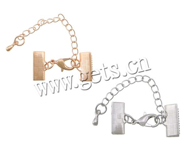 Brass Lobster Claw Cord Clasp, plated, with ribbon crimp end & with extender chain, more colors for choice, Sold By PC