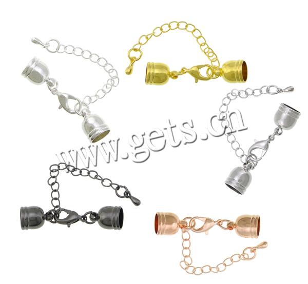 Brass Lobster Claw Cord Clasp, plated, with extender chain & with end cap, more colors for choice, Sold By PC