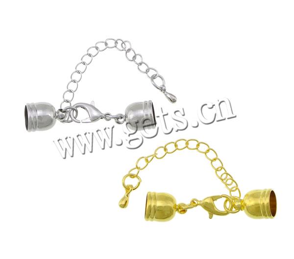 Brass Lobster Claw Cord Clasp, plated, with extender chain & with end cap, more colors for choice, Sold By PC