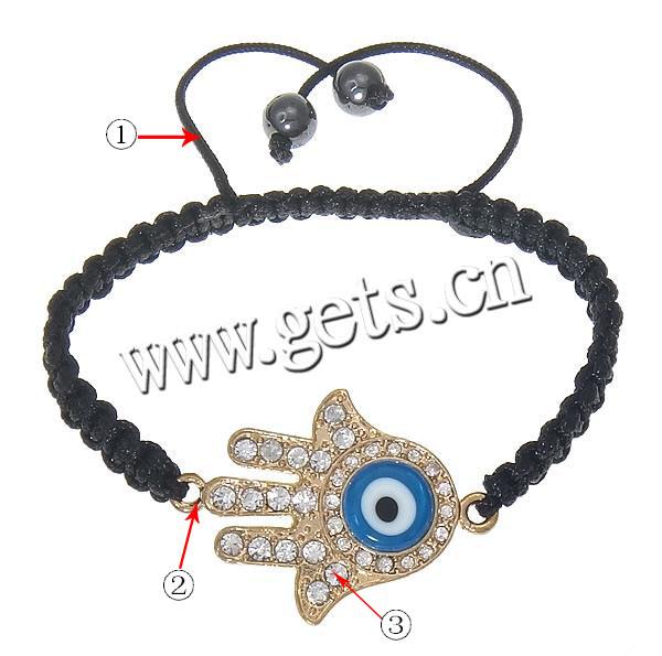 bracelet hamsa , alliage de zinc, avec Cordon de cire & chalumeau, main, Placage, Islam bijoux, plus de couleurs à choisir, 27x29x5mm, 8mm, Longueur:Environ 6-12 pouce, Vendu par brin