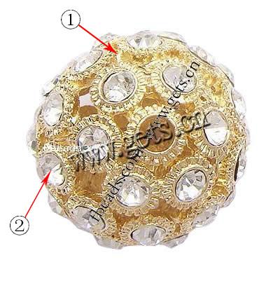 Ball Rhinestone Spacer, with Zinc Alloy, Round, plated, with Mideast rhinestone & hollow, more colors for choice, Sold By PC