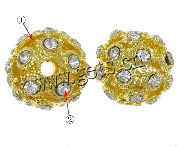 Ball Rhinestone Spacer, with Zinc Alloy, Round, plated, hollow, more colors for choice, nickel, lead & cadmium free, 12mm, Hole:Approx 2.5mm, Sold By PC